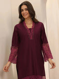 Libas Burgundy Self Design Silk Blend Co-Ord Sets