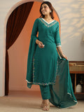Libas Teal Woven Design Cotton Straight Suit Set With Dupatta