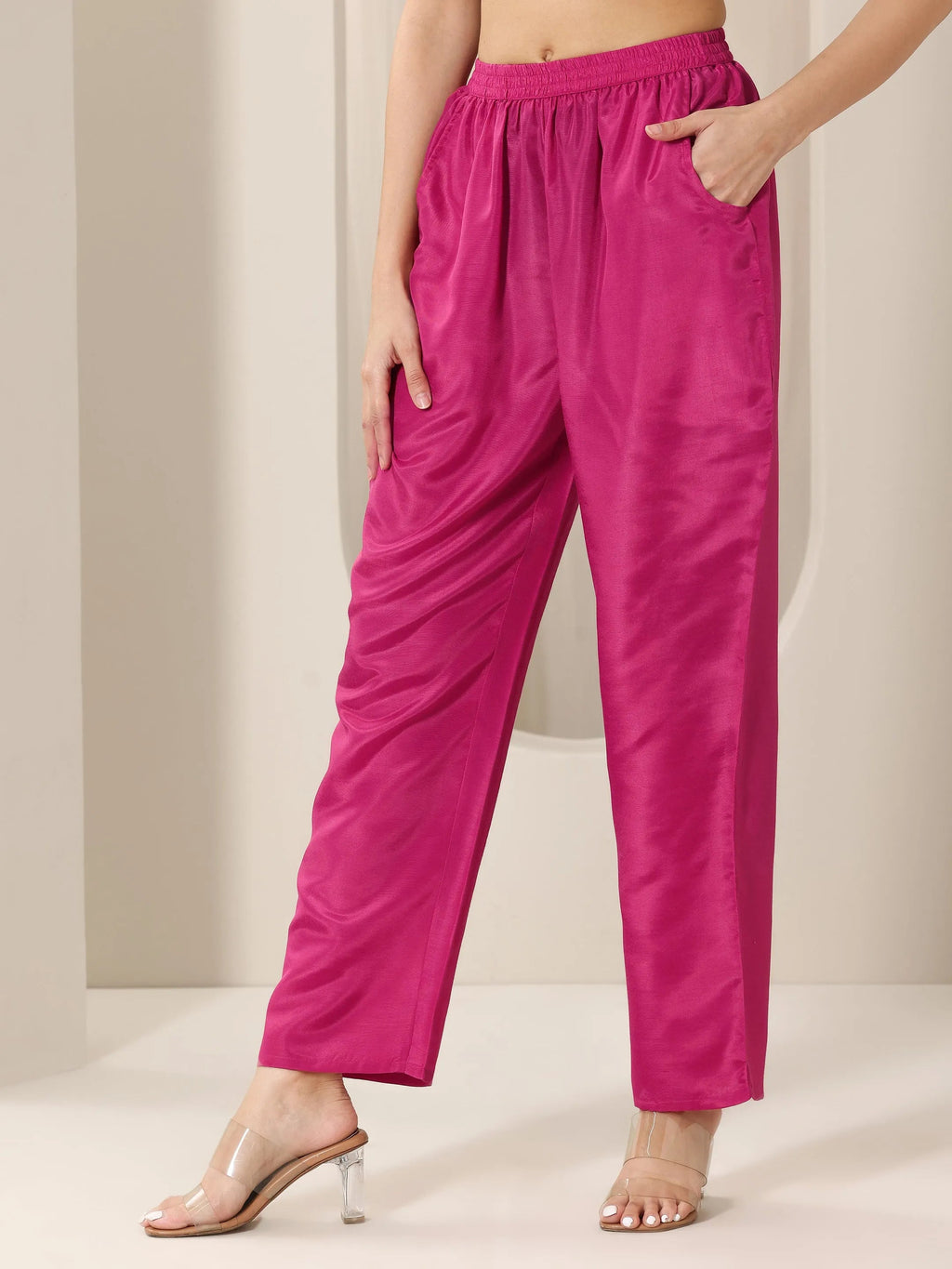 Libas Pink Printed Silk Blend Straight Suit Set With Dupatta