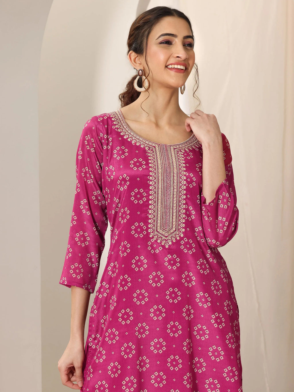 Libas Pink Printed Silk Blend Straight Suit Set With Dupatta