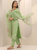 Libas Green Printed Organza Straight Suit Set With Dupatta