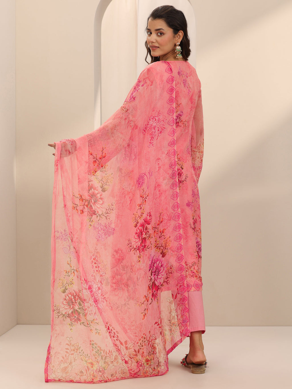 Libas Coral Printed Organza Straight Suit Set With Dupatta