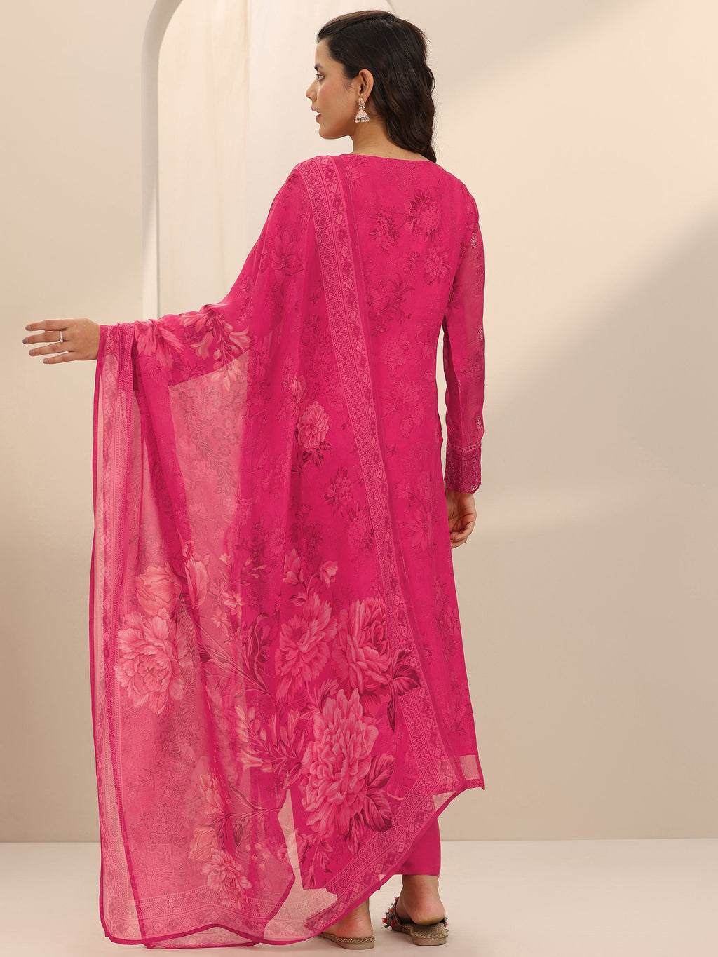 Libas Pink Embroidered Organza Straight Suit Set With Dupatta