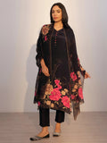 Libas Black Printed Silk Blend Straight Suit With Dupatta