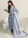 Libas Blue Printed Linen Straight Suit With Dupatta