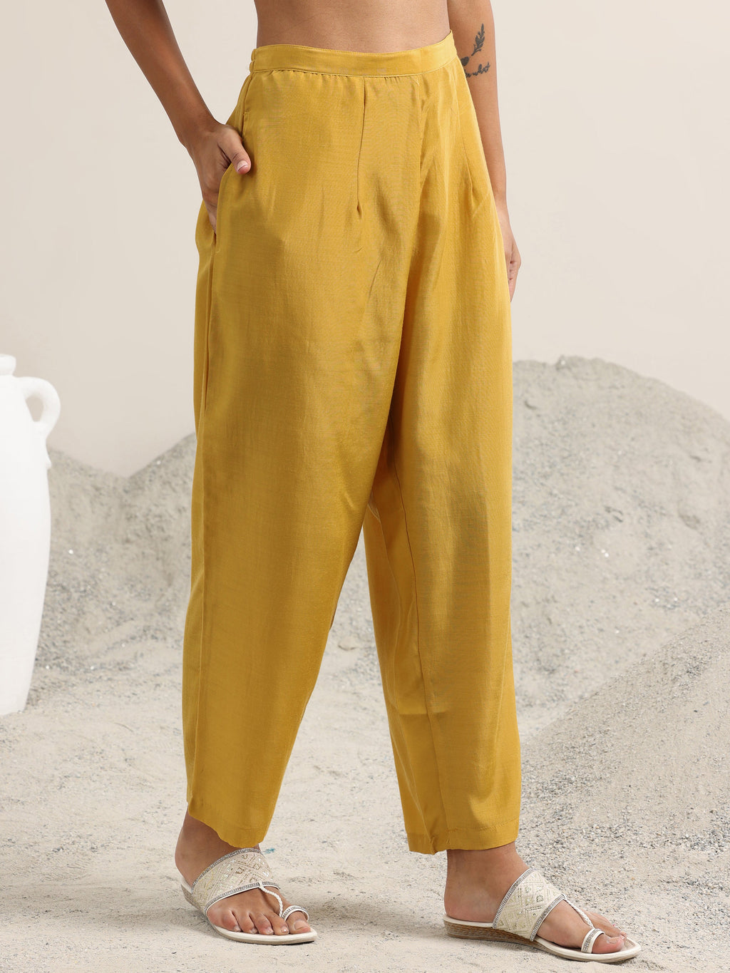 Libas Yellow Woven Design Silk Blend Straight Suit With Dupatta