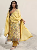 Libas Yellow Woven Design Silk Blend Straight Suit With Dupatta