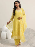 Libas Yellow Embroidered Poly Chiffon Straight Suit With Dupatta