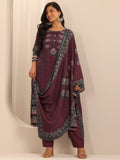 Libas Maroon Printed Muslin Straight Suit Set With Dupatta