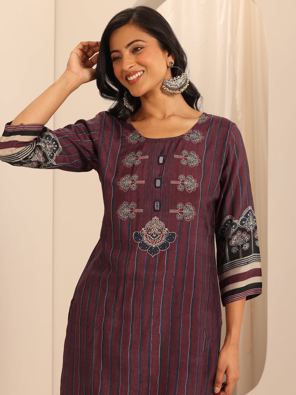 Libas Maroon Printed Muslin Straight Suit Set With Dupatta