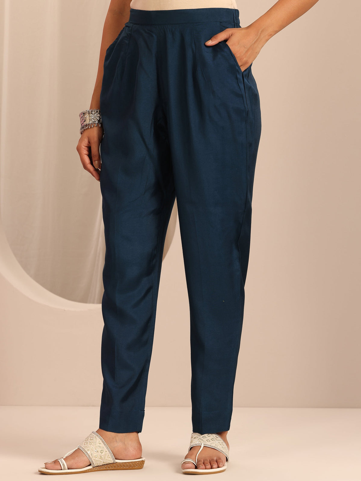 Libas Navy Blue Printed Muslin Straight Suit Set With Dupatta