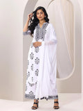 Libas White Printed Cotton Blend Straight Suit Set With Dupatta