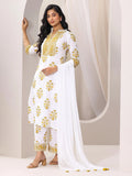 Libas White Printed Cotton Blend Straight Suit Set With Dupatta