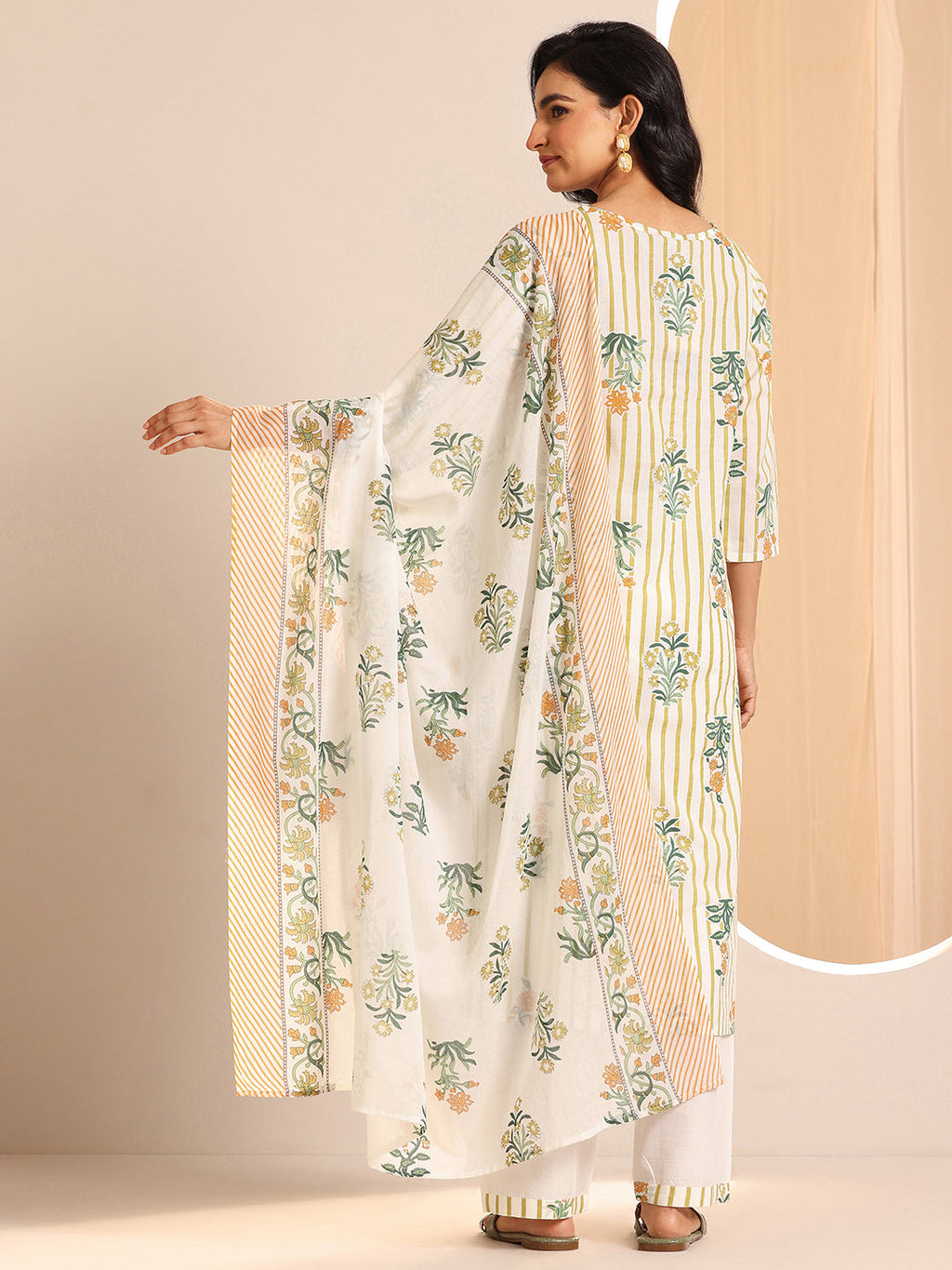 Libas Off White Printed Cotton Straight Suit Sets With Dupatta