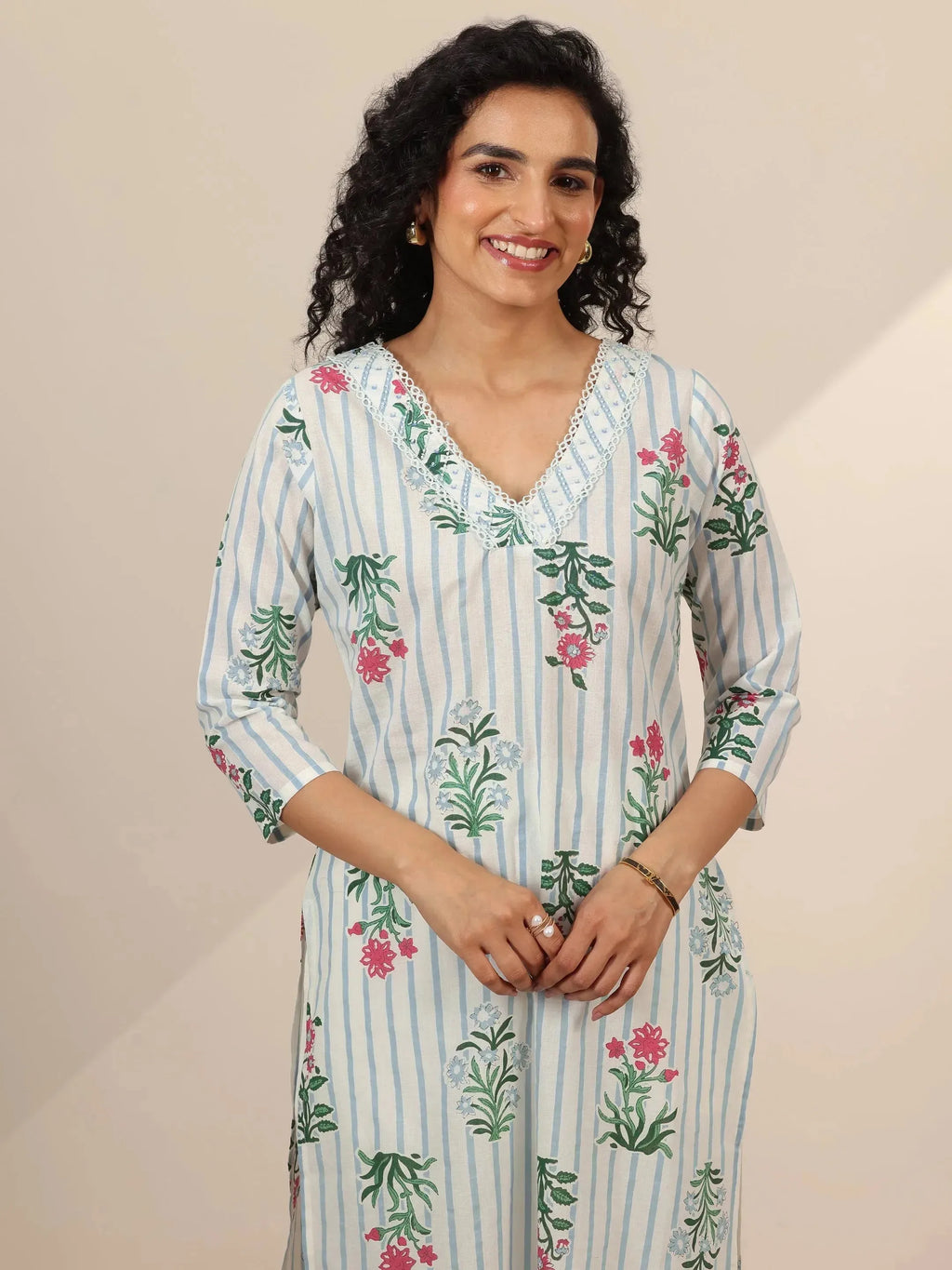 Libas Off White Printed Cotton Straight Suit Sets With Dupatta