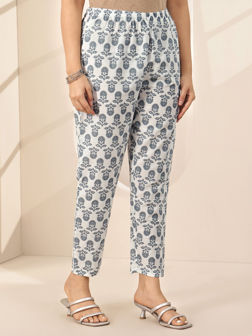 Libas Off White Printed Cotton Straight Suit Sets With Dupatta