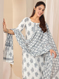 Libas Off White Printed Cotton Straight Suit Sets With Dupatta