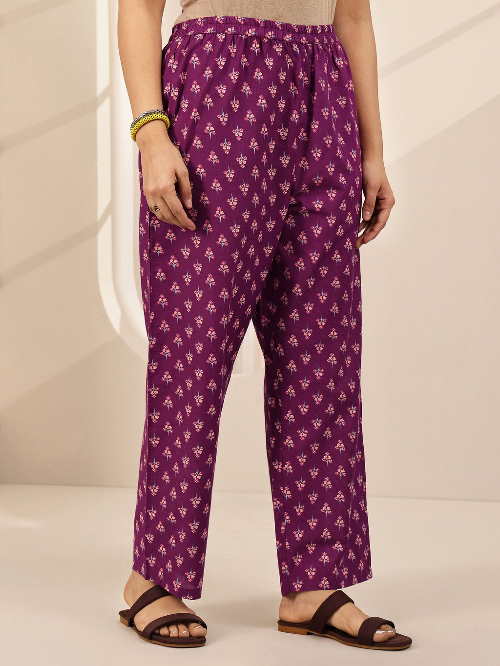 Libas Wine Printed Cotton Straight Suit Sets With Dupatta