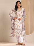 Libas Off White Printed Cotton Straight Suit Sets With Dupatta