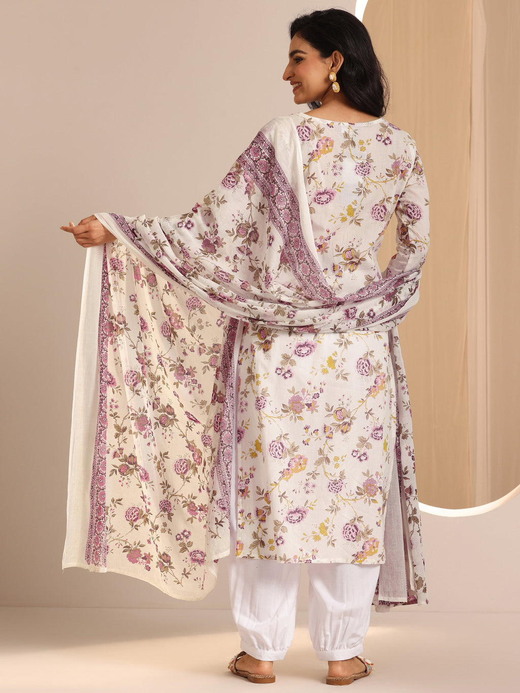 Libas Off White Printed Cotton Straight Suit Sets With Dupatta