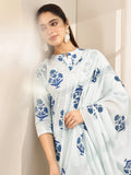 Libas Blue Printed Cotton Straight Suit Sets With Dupatta