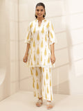Libas White Printed Cotton A-line Kurta Set