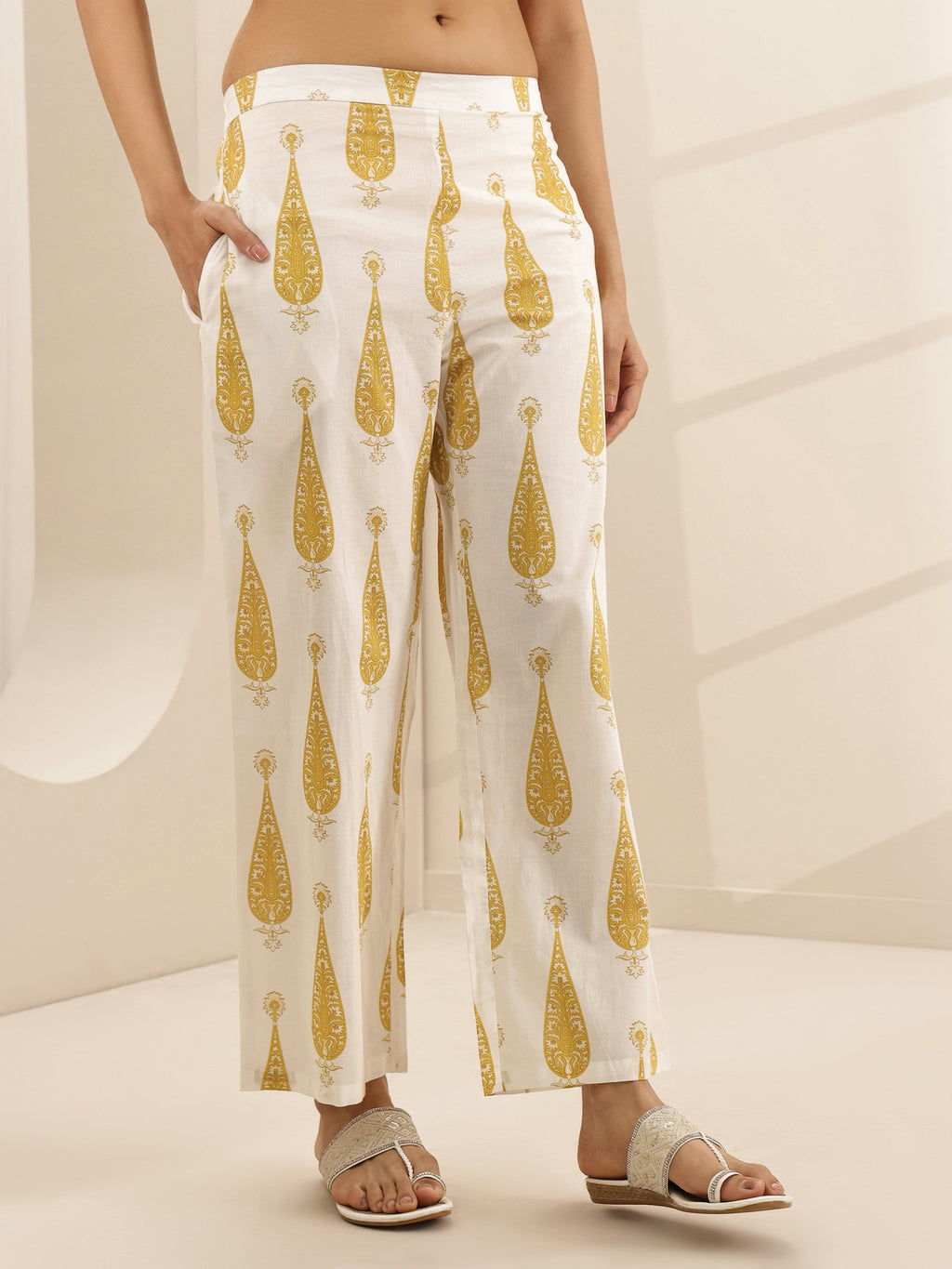 Libas White Printed Cotton A-line Kurta Set