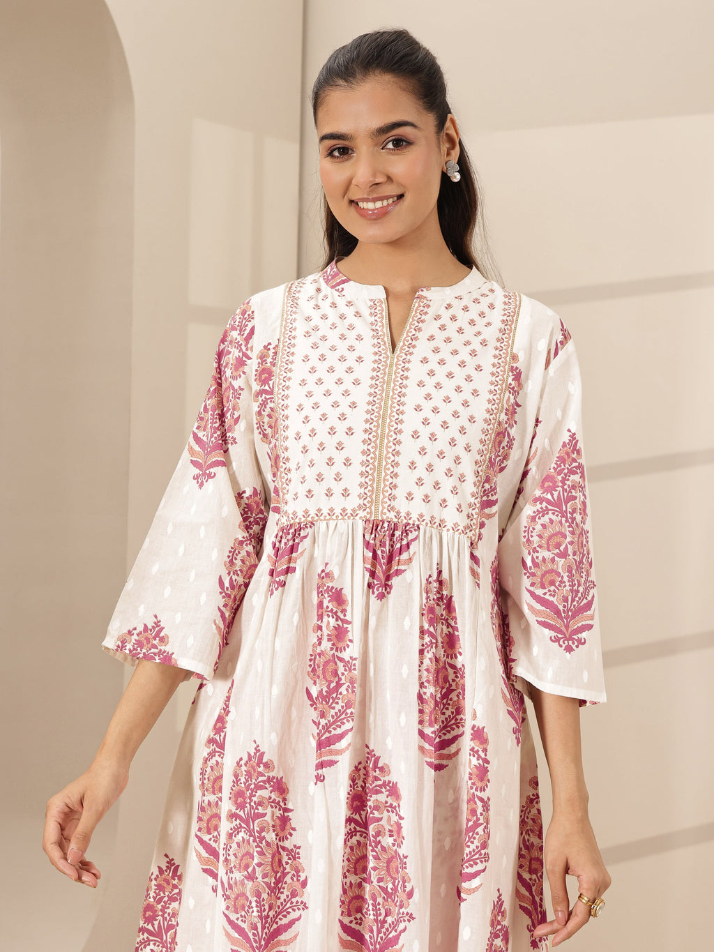 Libas White Printed Cotton A-line Kurta Set