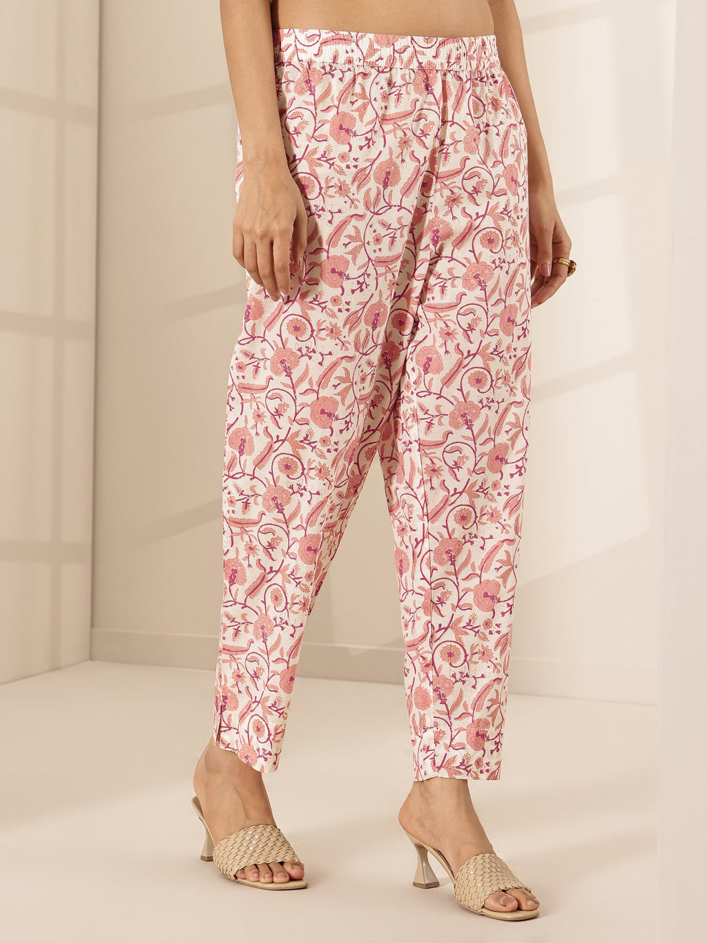 Libas White Printed Cotton A-line Kurta Set
