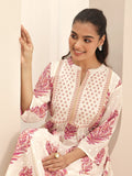 Libas White Printed Cotton A-line Kurta Set
