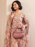 Libas Pink Printed Silk Blend A-line Suit Sets With Dupatta
