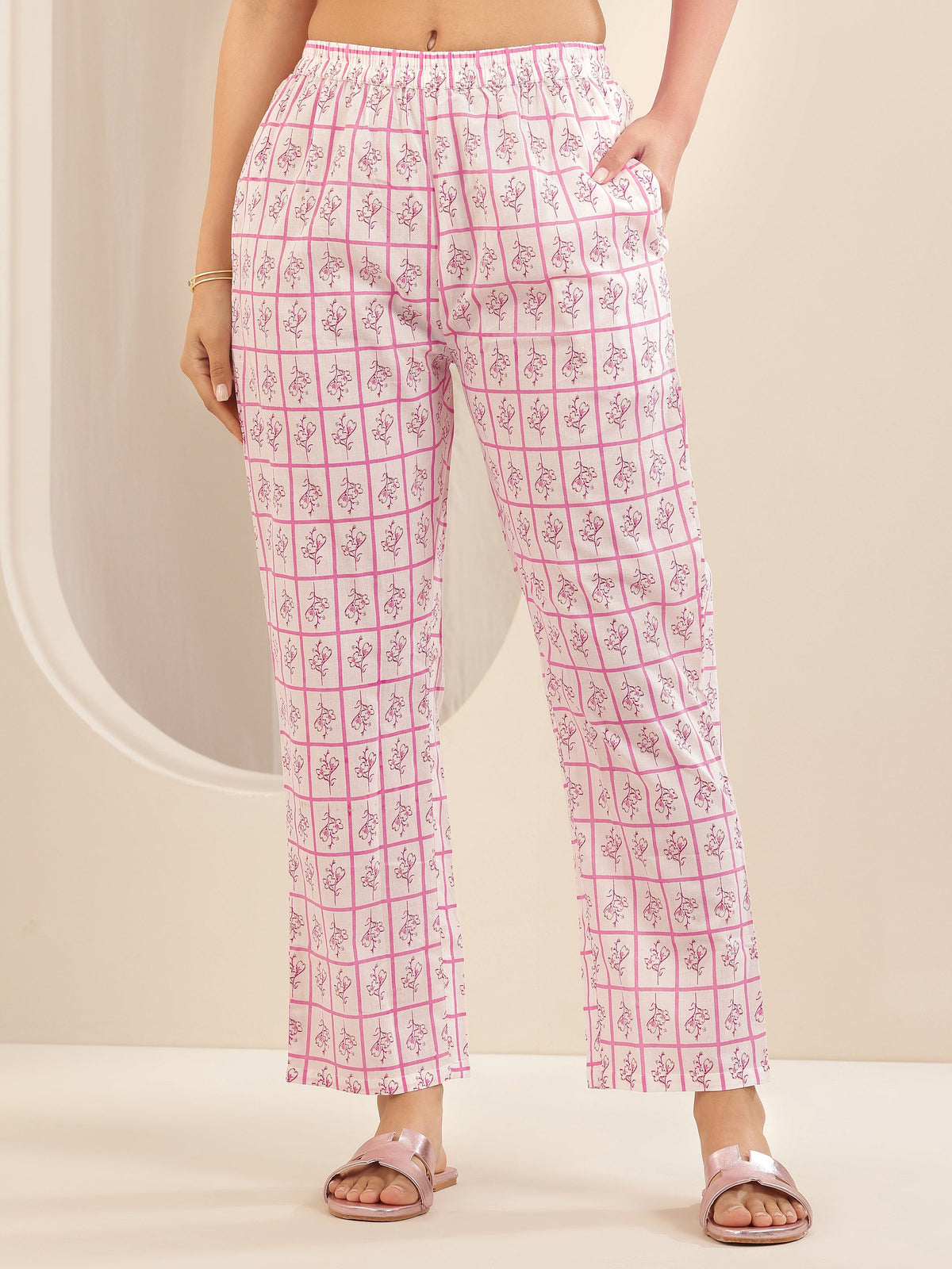 Libas Pink Printed Cotton Straight Suit Sets With Dupatta