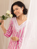 Libas Pink Printed Cotton Straight Suit Sets With Dupatta