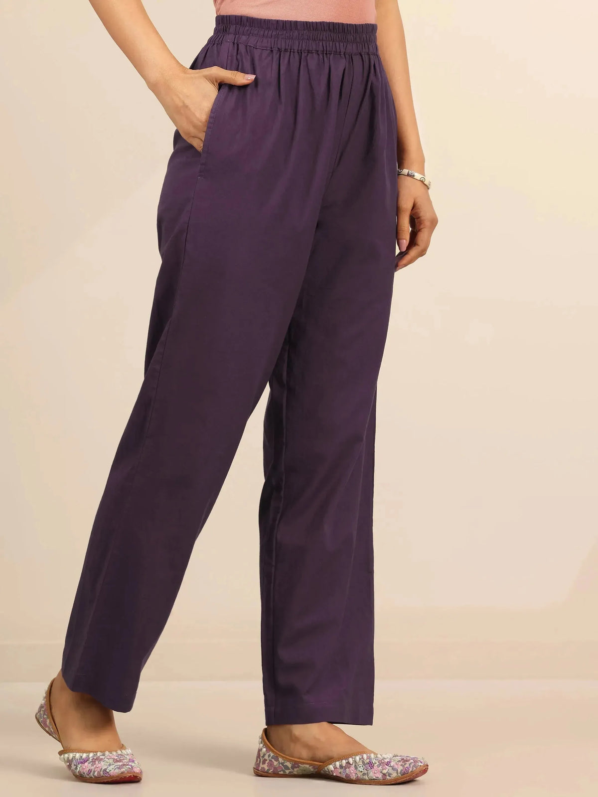 Libas Purple Yoke Design Cotton Straight Suit Set With Dupatta