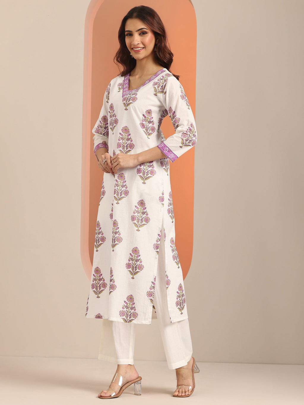 Libas White Yoke Design Cotton Straight Suit Set With Dupatta
