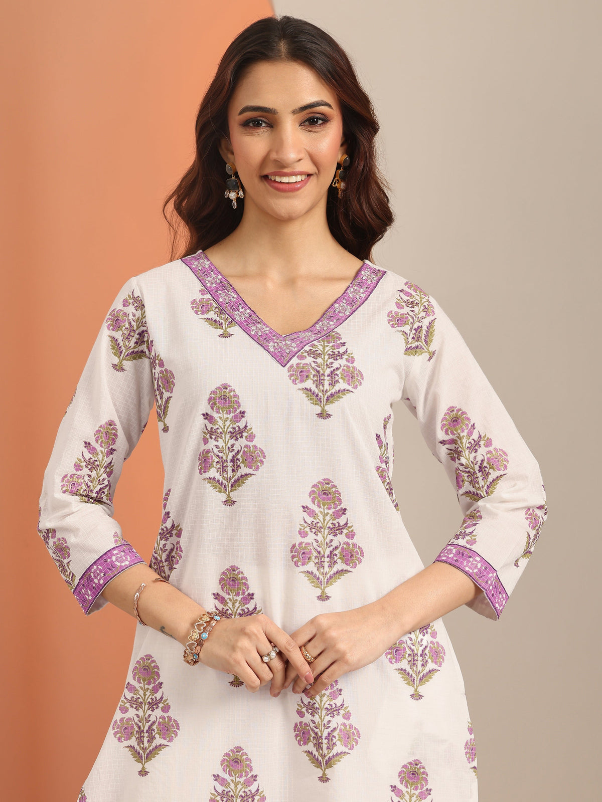 Libas White Yoke Design Cotton Straight Suit Set With Dupatta