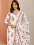 Libas White Yoke Design Cotton Straight Suit Set With Dupatta