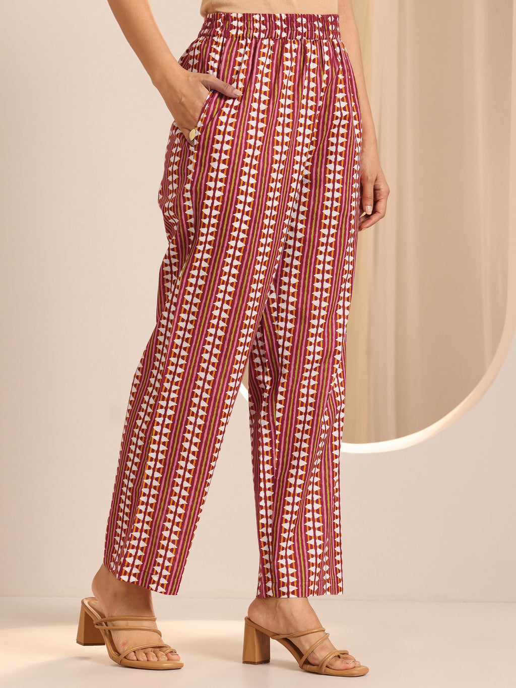 Libas Red Printed Cotton A-Line Suit Set With Dupatta