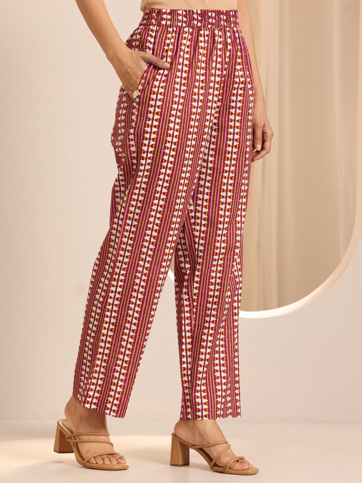 Libas Red Printed Cotton A-Line Suit Set With Dupatta