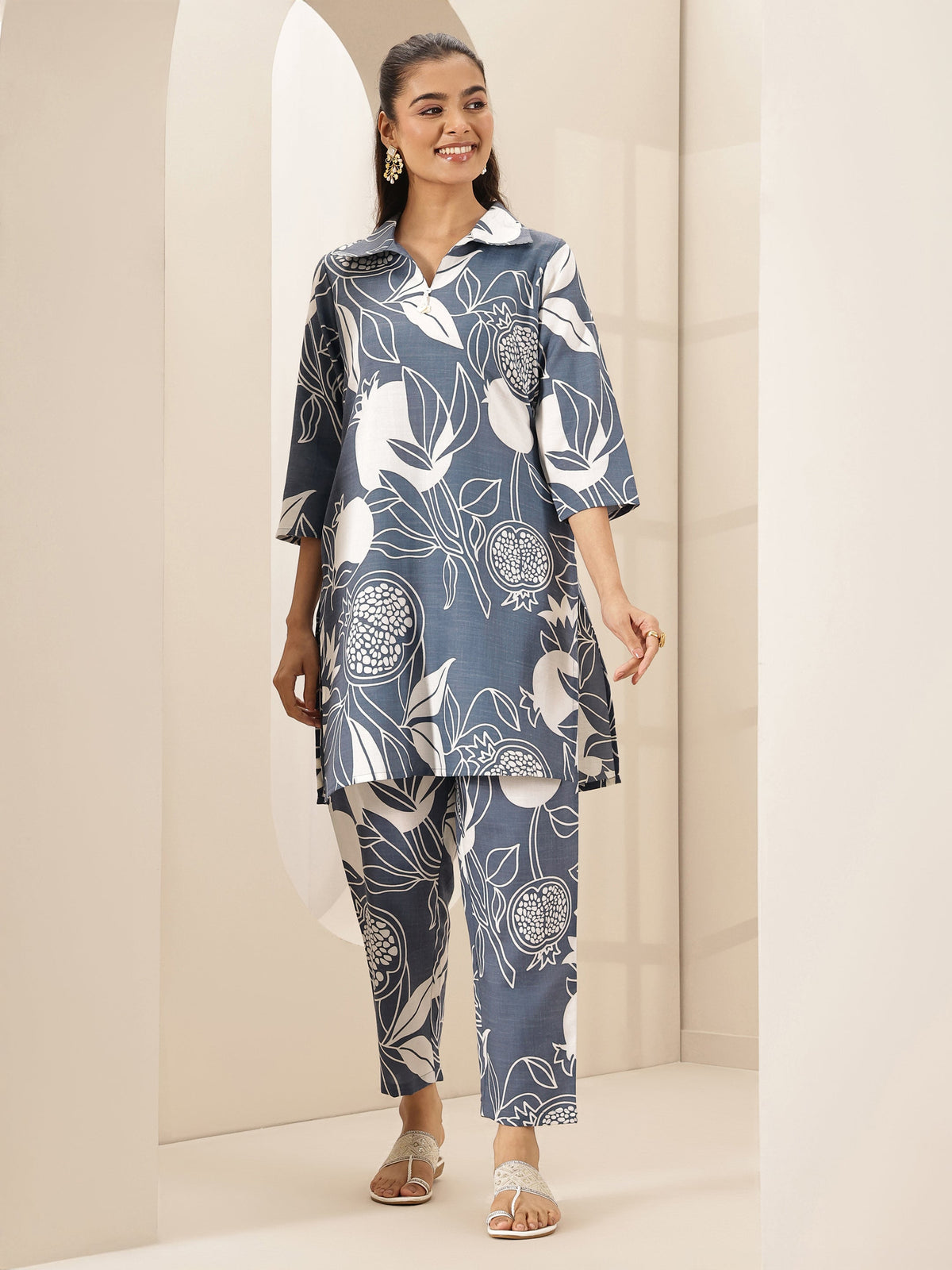 Libas Grey Printed Cotton Blend Co-Ord Sets