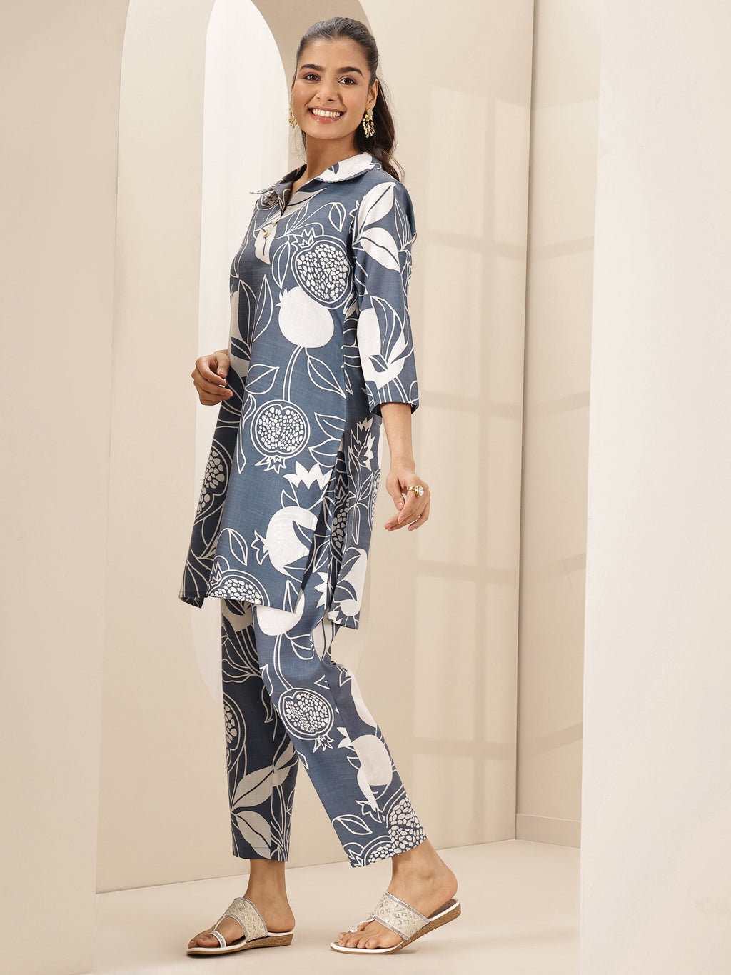 Libas Grey Printed Cotton Blend Co-Ord Sets