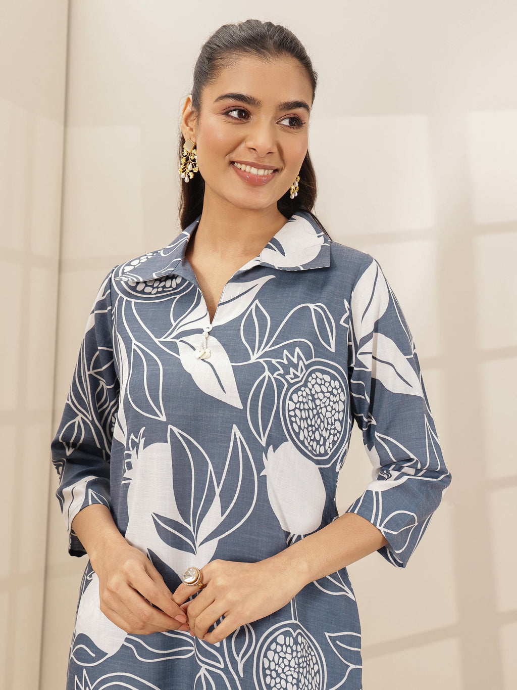 Libas Grey Printed Cotton Blend Co-Ord Sets
