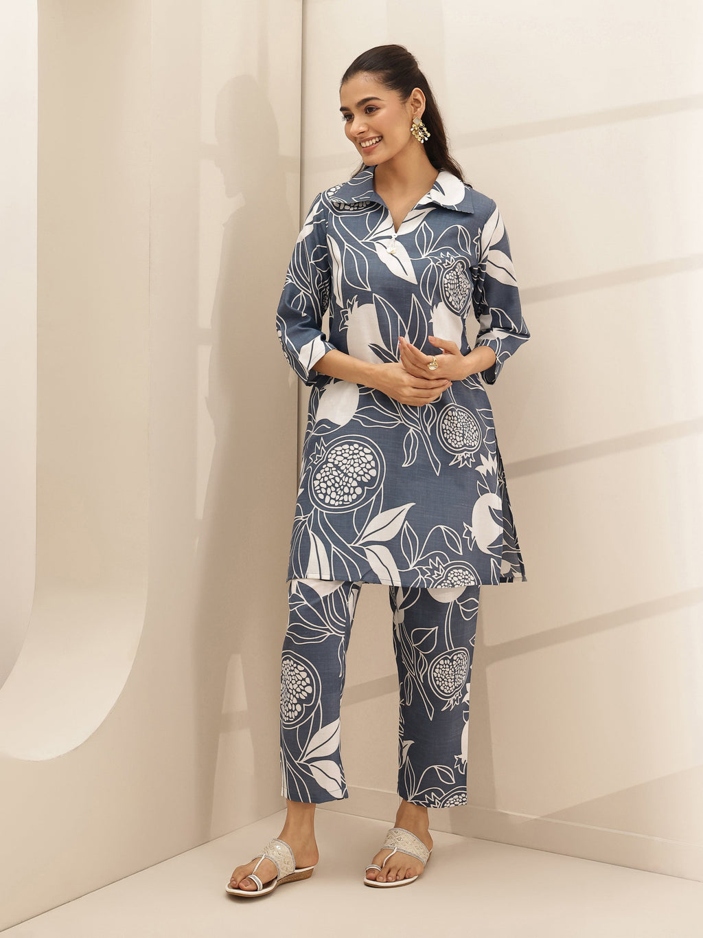 Libas Grey Printed Cotton Blend Co-Ord Sets