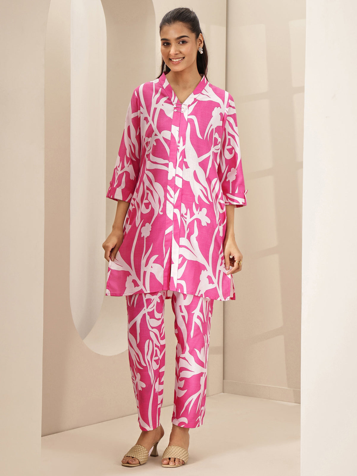 Libas Pink Printed Cotton Blend Co-Ord Sets