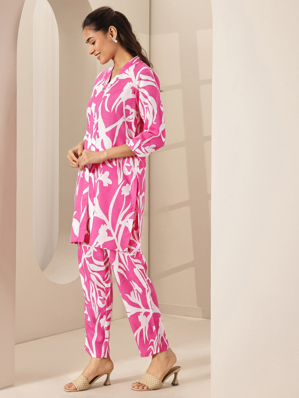 Libas Pink Printed Cotton Blend Co-Ord Sets