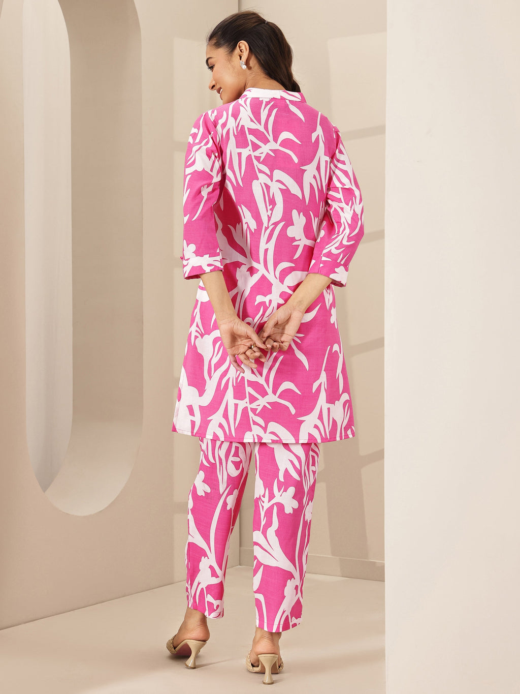 Libas Pink Printed Cotton Blend Co-Ord Sets