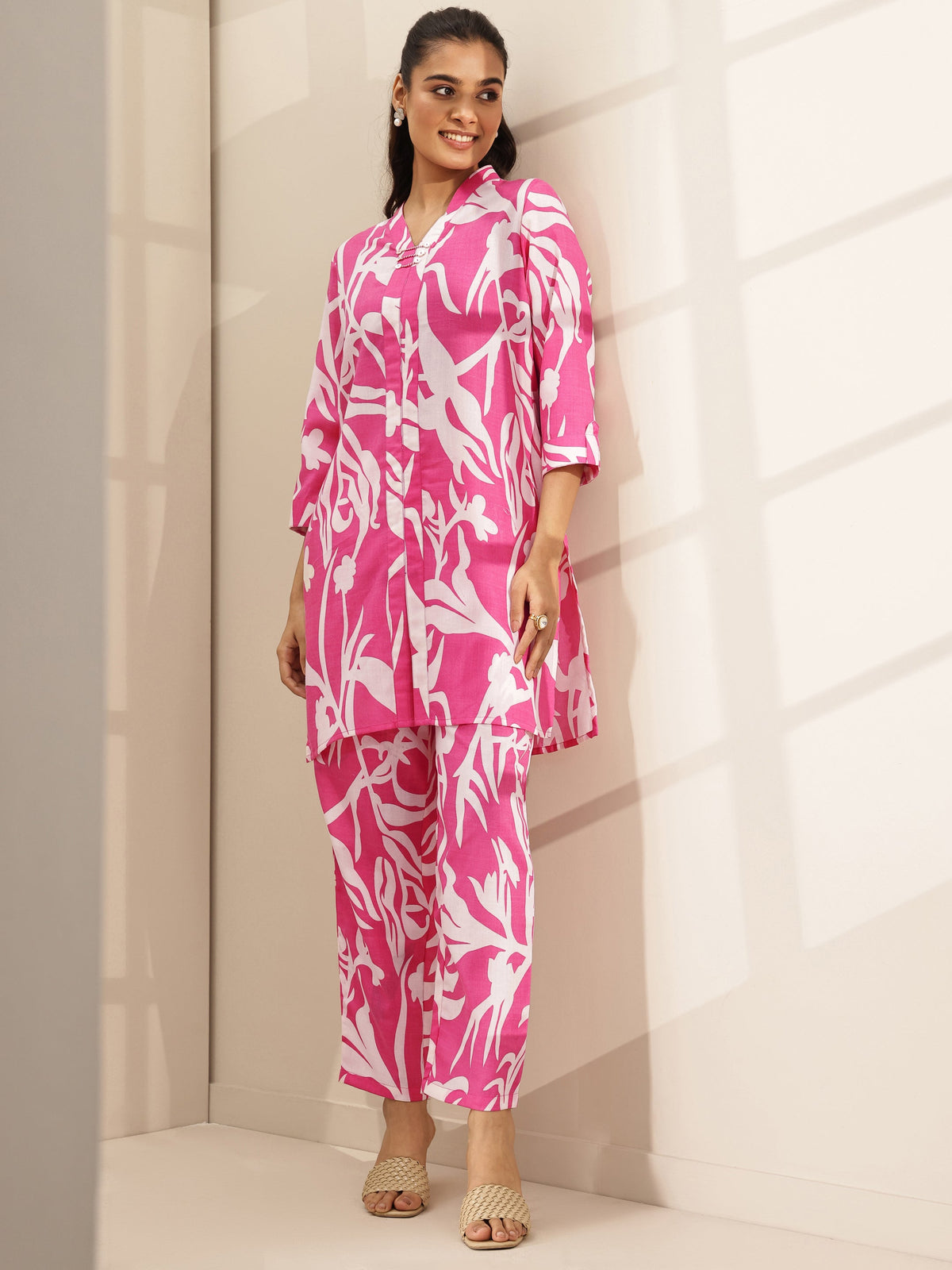Libas Pink Printed Cotton Blend Co-Ord Sets