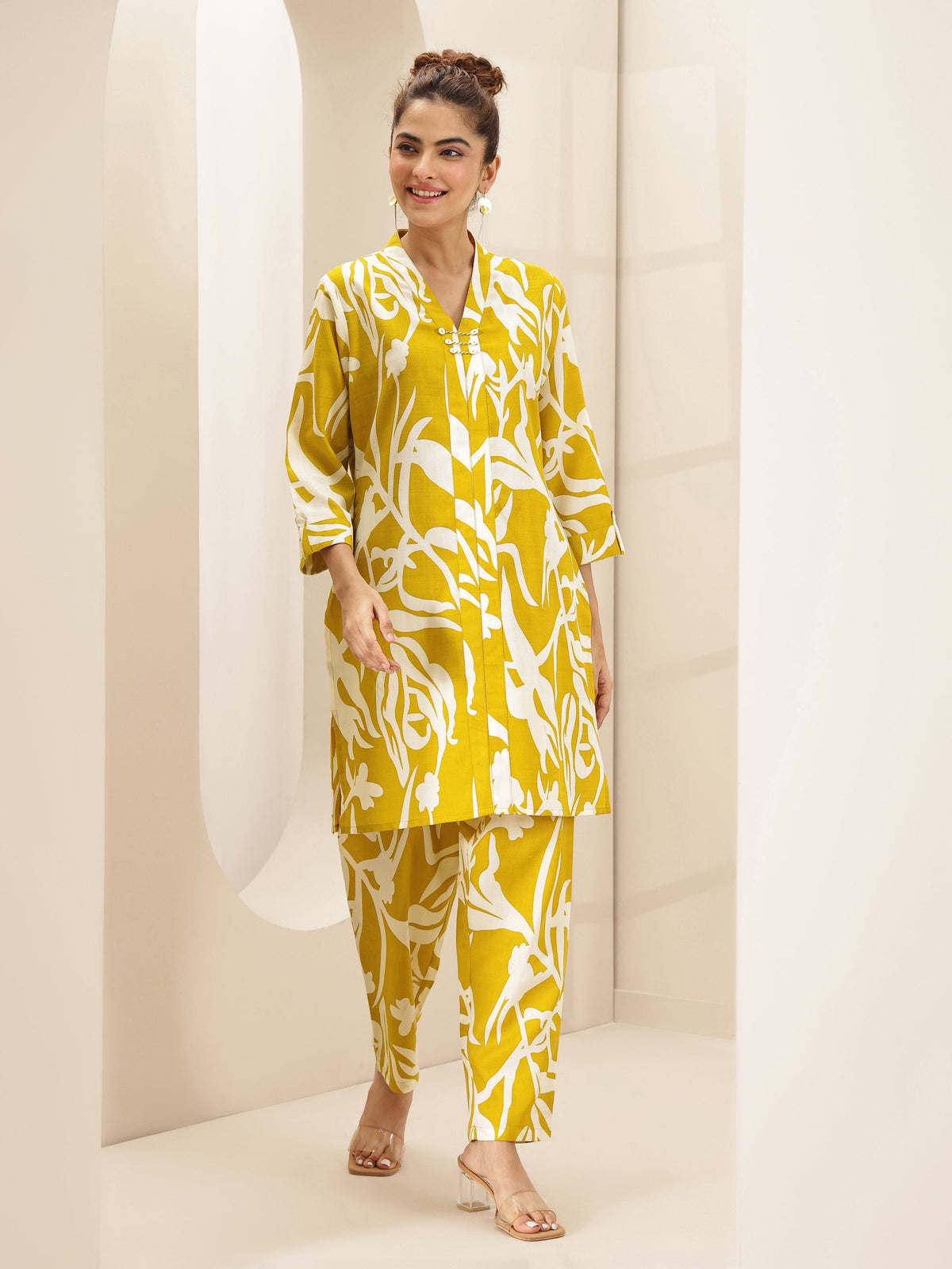 Libas Mustard Printed Cotton Blend Co-Ord Sets