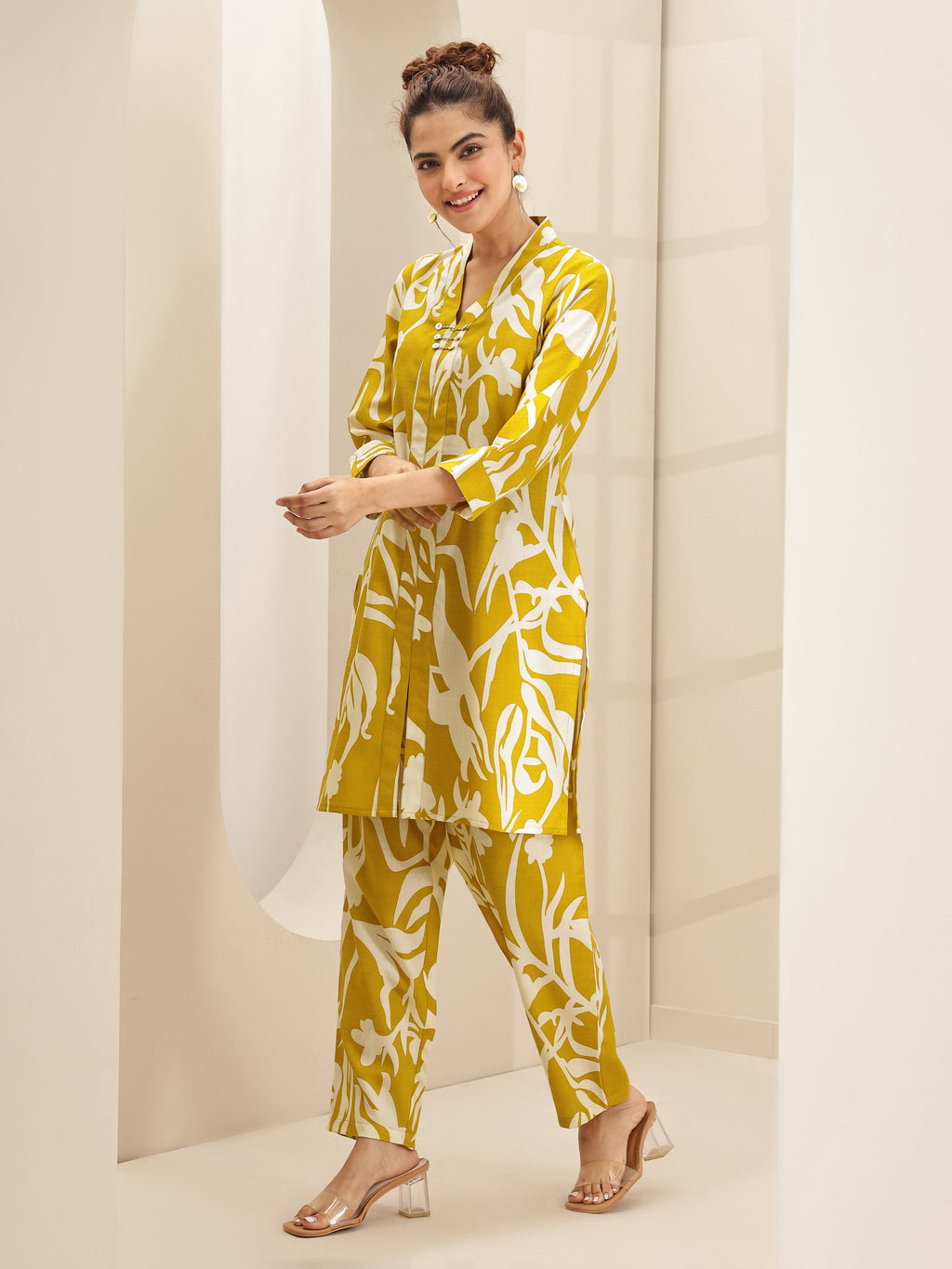 Libas Mustard Printed Cotton Blend Co-Ord Sets