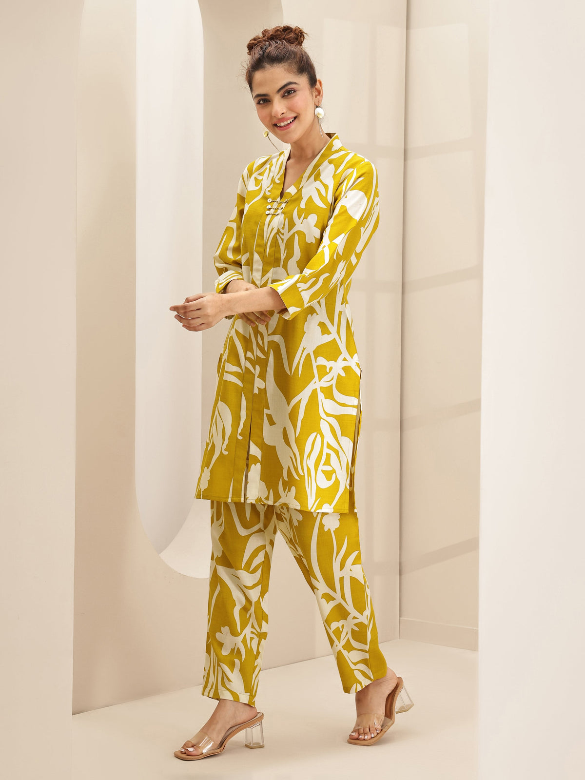 Libas Mustard Printed Cotton Blend Co-Ord Sets